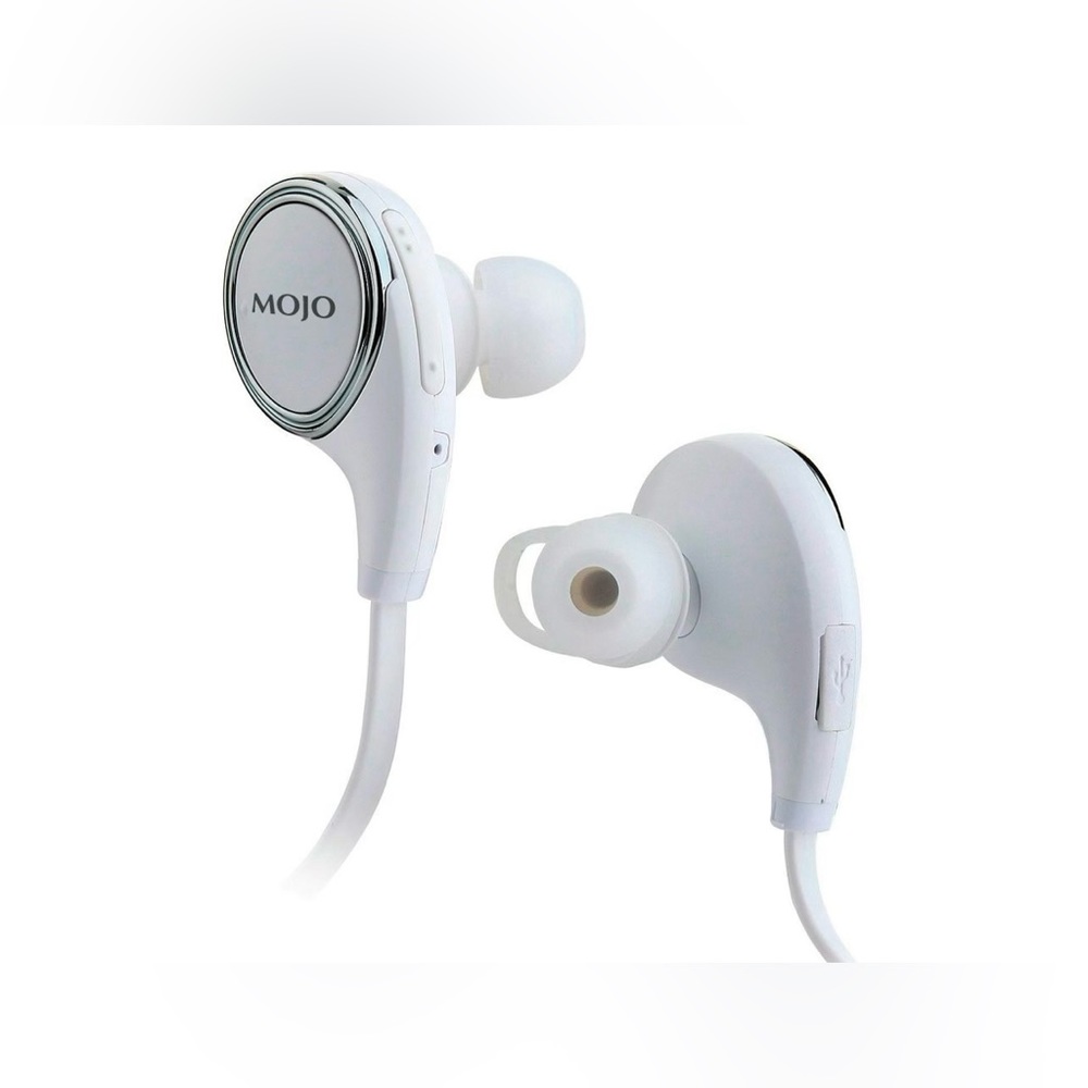 MojoTrek White EB-1 Bluetooth Wireless Noise-Cancelling Sweat Proof Headphones
